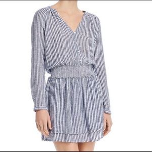 Rails Jasmine Dress Linen Blend Blue & White Stripe Size Large NEW